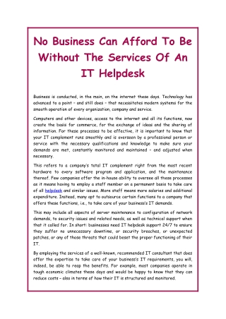 No Business Can Afford To Be Without The Services Of An IT Helpdesk