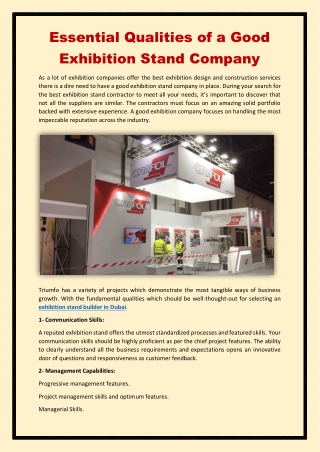 Essential Qualities of a Good Exhibition Stand Company