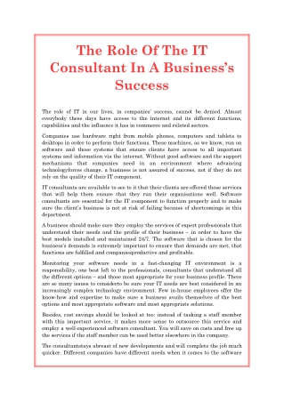 The Role Of The IT Consultant In A Business’s Success