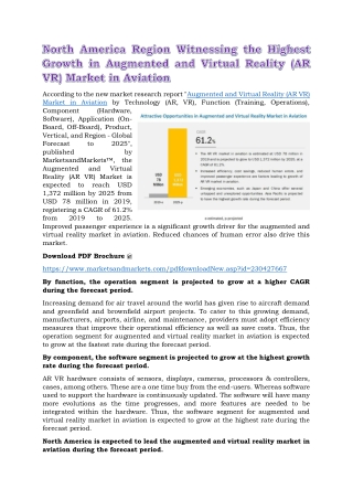 North America Region Witnessing the Highest Growth in AR VR Market in Aviation