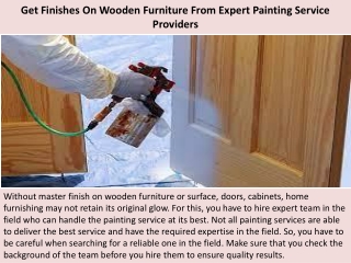 Get Finishes On Wooden Furniture From Expert Painting Service Providers