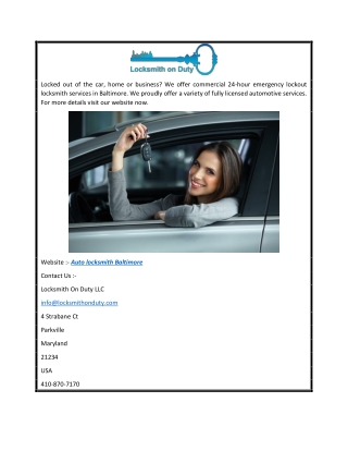 Auto locksmith Baltimore  Locksmithonduty.com