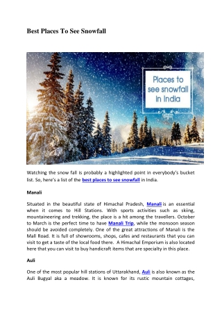 Best Places To See Snowfall