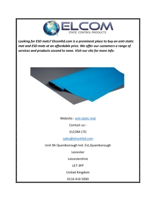 Anti Static Mat Elcomltd.com