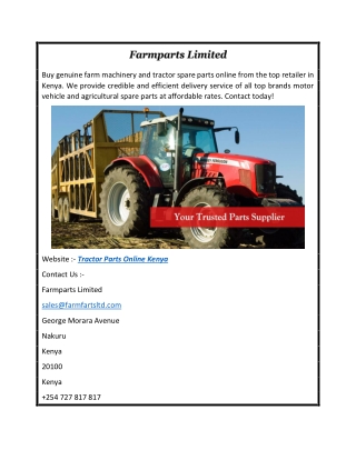 Buy Genuine Tractor Spare Parts Online in Kenya