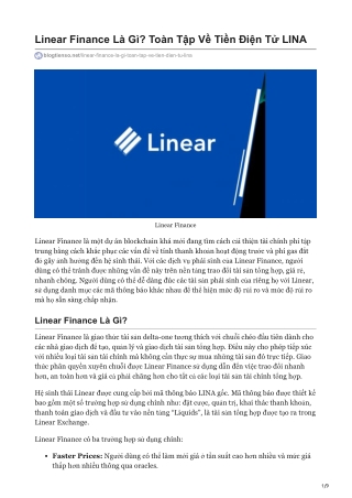 Linear Finance Là Gì Toàn Tập Về Tiền Điện Tử LINA