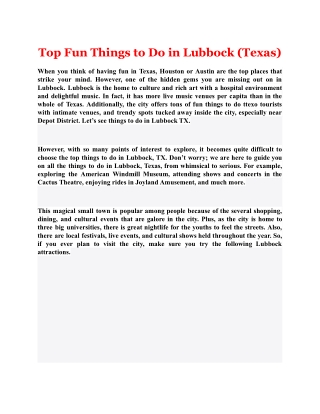 Top Fun Things to Do in Lubbock (Texas)