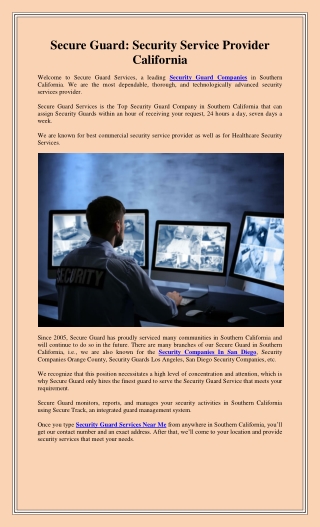 Secure Guard Security Service Provider California
