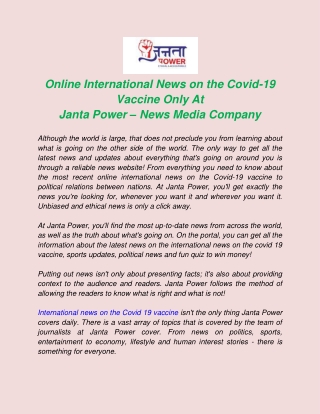 Online International News on the Covid-19 Vaccine Only At Janta Power – News Media Company