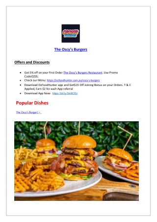 5% Off - Oscy's Burgers Restaurant Menu Greenway, ACT