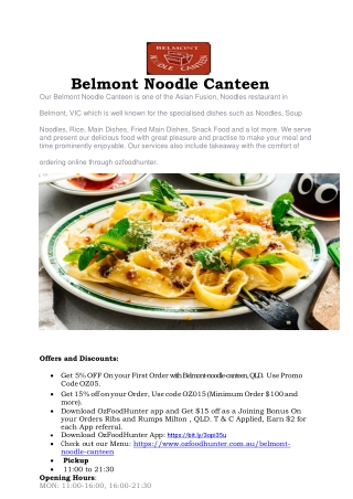 5% Off - Belmont Noodle Canteen Takeaway Menu, VIC