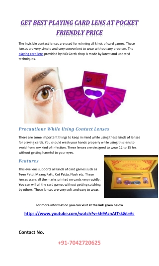 Get Wide Range of Spy Playing Cards Contact Lens