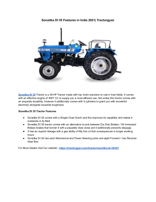 Sonalika DI 35 Features in India 2021| Tractorgyan