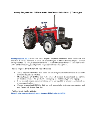 Massey Ferguson 245 DI Maha Shakti Best Tractor in India 2021| Tractorgyan