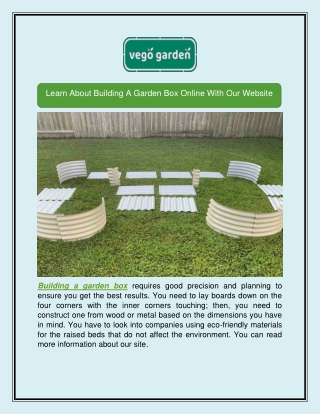 Learn About Building A Garden Box Online With Our Website