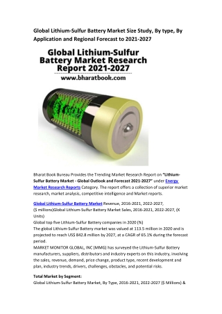 Global Lithium-Sulfur Battery Market Research Report 2021-2027