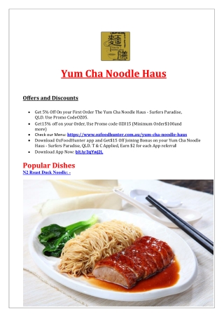 5% Off - Yum Cha Noodle Haus Menu Surfers Paradise, QLD