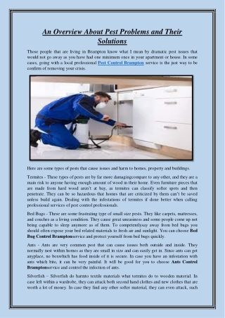 An Overview About Pest Problems and Their Solutions