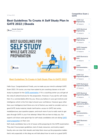 Best Guidelines To Create A Self Study Plan In GATE 2022 _ Ekeeda