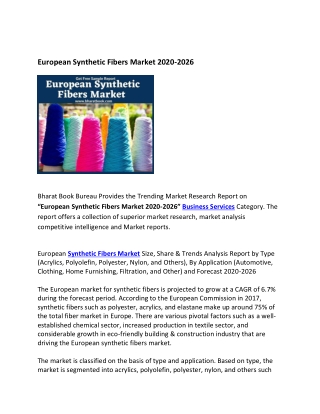 European Synthetic Fibers Market, Forecast to 2020-2026