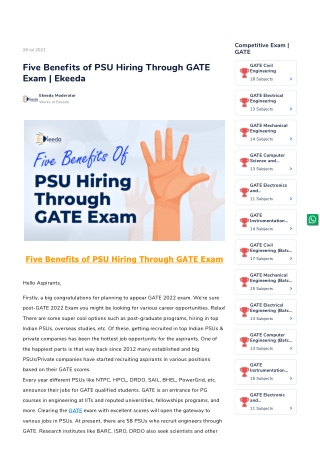 Five Benefits of PSU Hiring Through GATE Exam _ Ekeeda