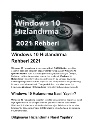 Windows 10 Hızlandırma Rehberi 2021