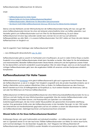 Gedanken über  Kaffeevollautomat One Touch   2020