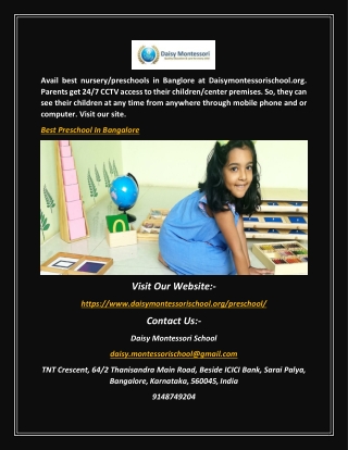 Best Preschool in Bangalore | Daisymontessorischool.org