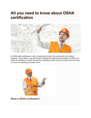 OSHA Safety Certification - Things You Need to Know