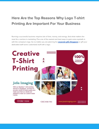 Here Are the Top Reasons Why Logo T-shirt Printing Are Important For Your Business