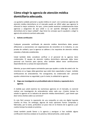 Cómo elegir la agencia de atención médica domicilio