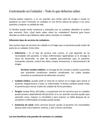Contratando un Cuidador – Todo lo que deberías saber
