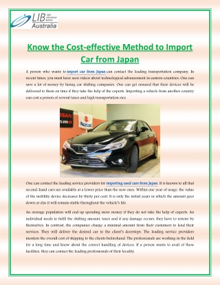 Know the Cost-effective Method to Import Car from Japan