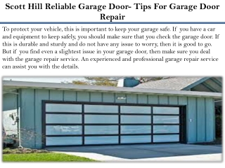 Scott Hill Reliable Garage Door- Tips For Garage Door Repair