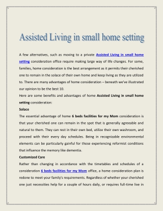 Assisted Living in small home setting