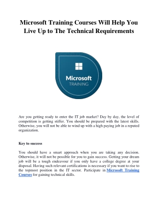 Microsoft Training Courses Will Help You Live Up to The Technical Requirements