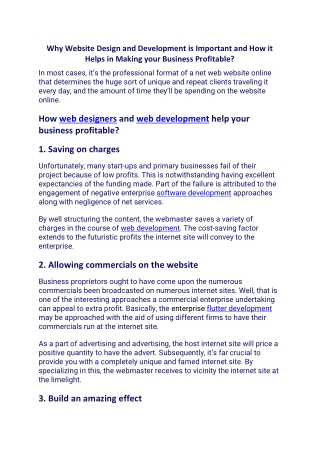 Why Website Design and Development is Important and How it Helps in Making your Business Profitable