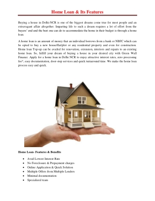 Home Loan & Its Features