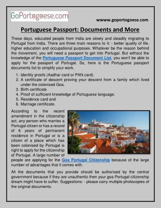 Portuguese Passport: Documents and More