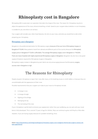 Rhinoplasty cost in Bangalore