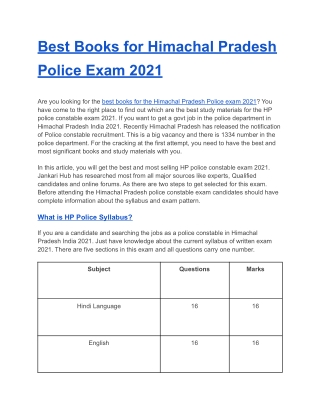 Best Books for Himachal Pradesh Police Exam 2021