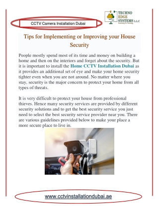 Tips for Improving your House Security with CCTV Installation at UAE