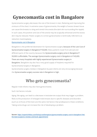 Gynecomastia cost in Bangalore