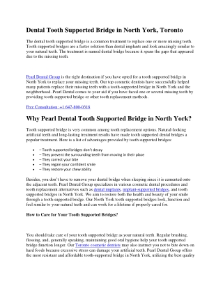 Dental Tooth Supported Bridge in North York