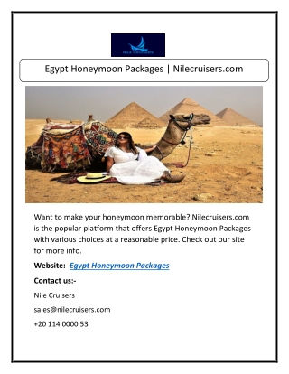 Egypt Honeymoon Packages | Nilecruisers.com