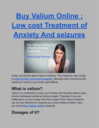 Buy Valium Online _ Low cost Treatment of Anxiety And seizures