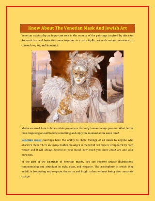 Know About The Venetian Mask And Jewish Art