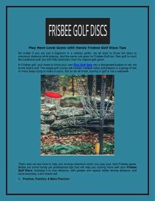 Play Next-Level Game with Handy Frisbee Golf Discs Tips