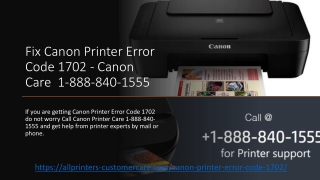 Fix Canon Printer Error Code 1702 - Canon Care 1-888-840-1555