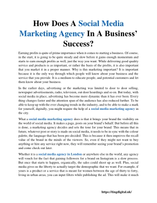 How Does A Social Media Marketing Agency In A Business’ Success